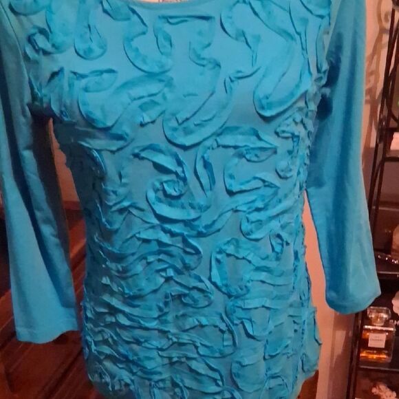 NWT Cable & Gauge Turquoise Textured Blouse Medium - Picture 4 of 13
